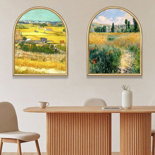 法式餐厅梵高名画丰收拱形装饰画