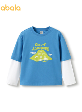 【bp】巴拉巴拉功能运动25秋儿童假两件速干抗菌户外印花长袖T恤