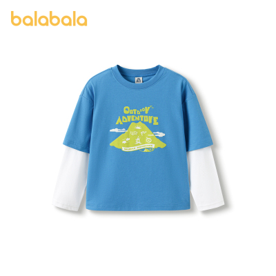 巴拉巴拉长袖T恤假两件印花秋装