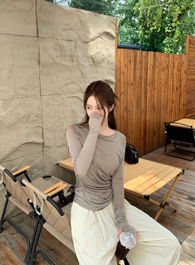 【王点点】赵露思同款RARELY薄透天丝抽褶收腰露肩长袖防晒上衣女