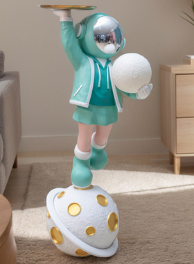 女宇航员太空人托盘客厅大型落地摆件装饰品床头沙发旁桌面月球灯