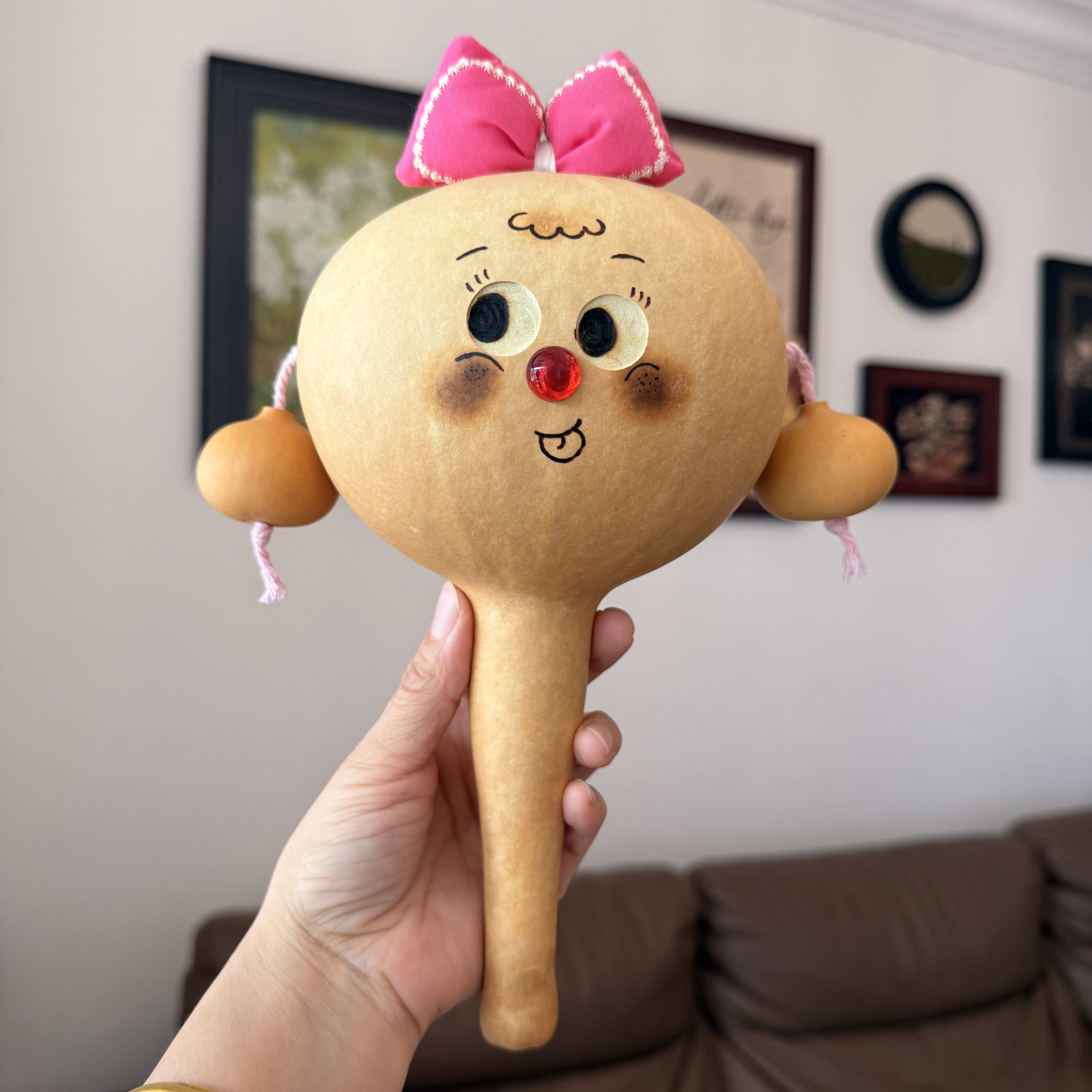 纯天然非遗手工葫芦拨浪鼓可爱蝴蝶结婴幼儿宝宝手摇铃手摇鼓玩具