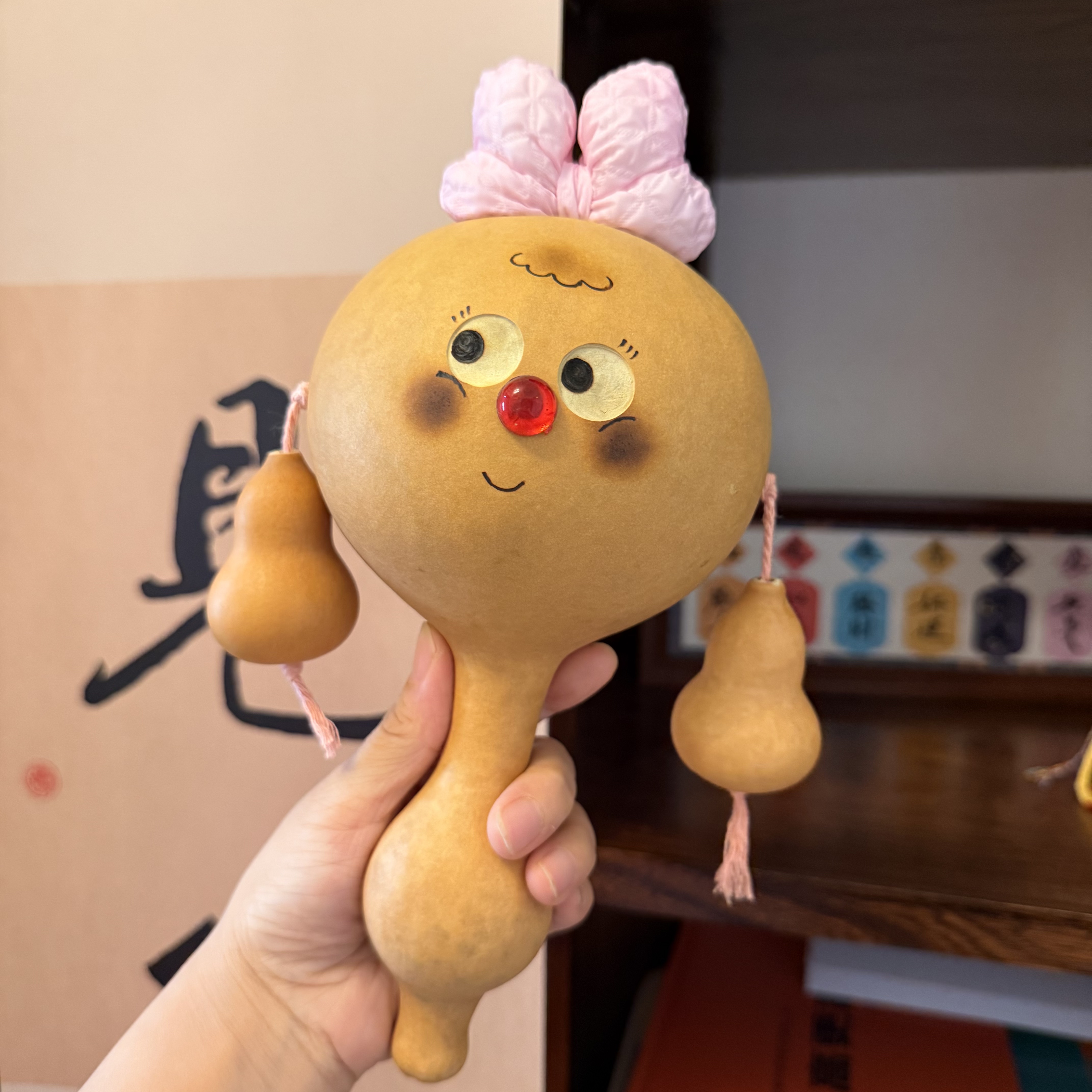 纯天然非遗手工葫芦拨浪鼓可爱蝴蝶结婴幼儿宝宝手摇铃手摇鼓玩具