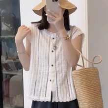 大码法式蕾丝镂空无袖衬衫女夏季新款胖妹妹显瘦百搭高级感上衣