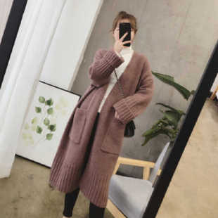 大码 毛衣外套女秋冬新款 胖妹妹慵懒风过膝中长款 显瘦加厚针织开衫