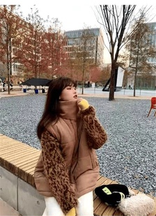 大码 小豹纹撞色毛衣秋冬季 新款 胖妹妹温柔外穿别致宽松针织衫