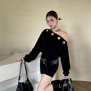 大码美拉德辣妹一字肩毛衣针织连衣裙女秋冬季胖妹妹高级感包臀裙