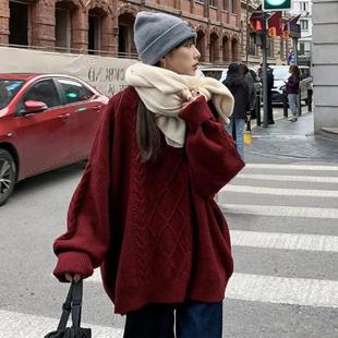 大码 外穿针织上衣 秋冬套头宽松慵懒风复古麻花毛衣女爆款 2025新款