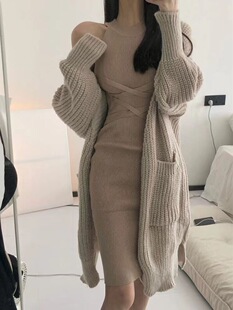大码慵懒风别致漂亮毛衣外套女秋冬胖mm长款温柔奶系软糯针织开衫