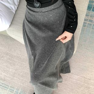 胖妹妹设计感韩式 2024年秋冬季 女装 新款 显瘦潮流高腰半身裙 大码