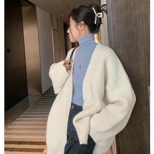 上衣 大码 高级感V领毛衣外套女秋冬季 新款 胖妹妹宽松慵懒针织开衫