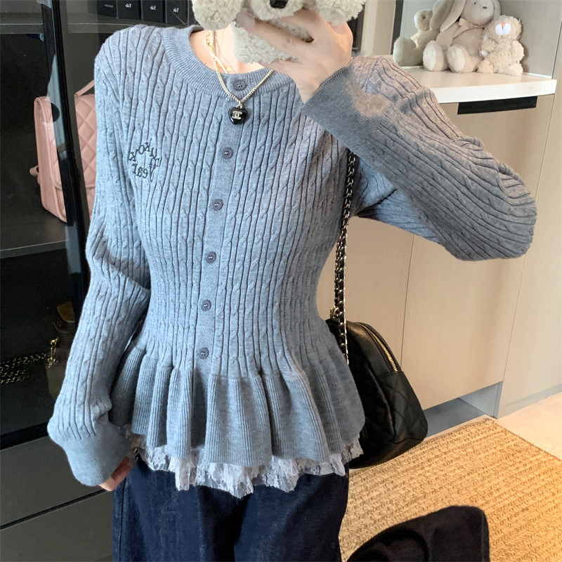 2026年秋冬季大码胖妹妹甜美芭蕾风针织麻花开衫毛衣收腰裙摆外套