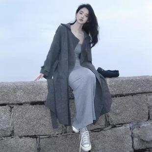 秋冬胖妹妹高级感宽松慵懒毛衣外套 大码 法式 高级长款 风衣针织开衫
