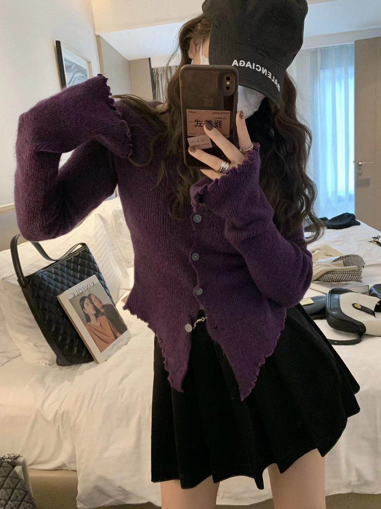 大码木耳边低圆领针织小开衫女秋冬季胖mm显瘦设计感内搭打底毛衣,女装/女士精品,毛针织衫,淘宝优惠券,粉丝福利购,淘宝优惠卷