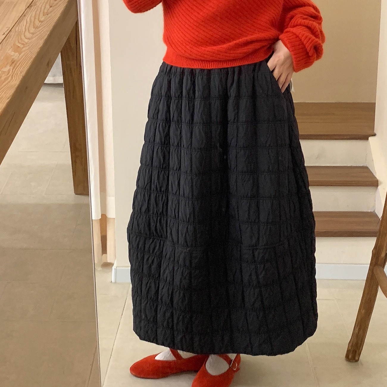 【正确版】复古格纹夹棉加厚半身裙女秋冬保暖绗缝茧型A字灯笼裙