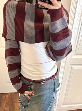 【现货】复古加厚条纹围巾多形式穿戴 条纹撞色针织围巾
