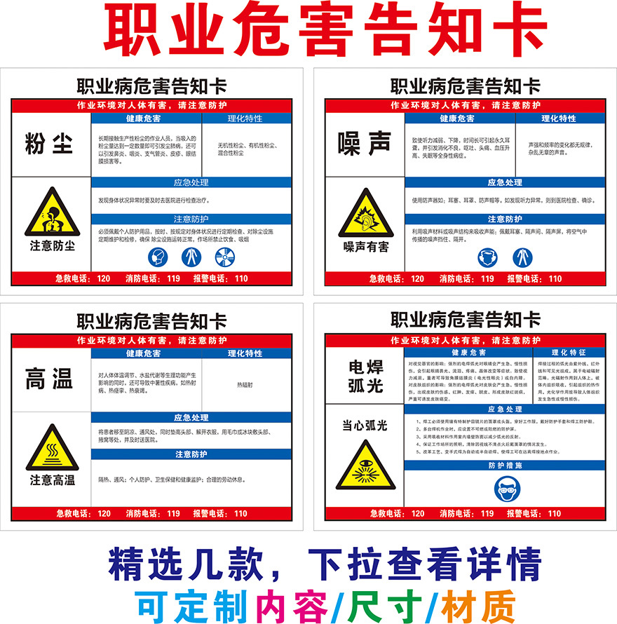 职业危害告知卡粉尘噪声警示标志订做企业工厂职业病危险品周知牌