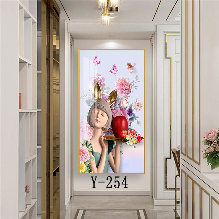 入户玄关过道简约沙发走廊沙发背景墙挂画现代轻奢人物晶瓷装饰画图片