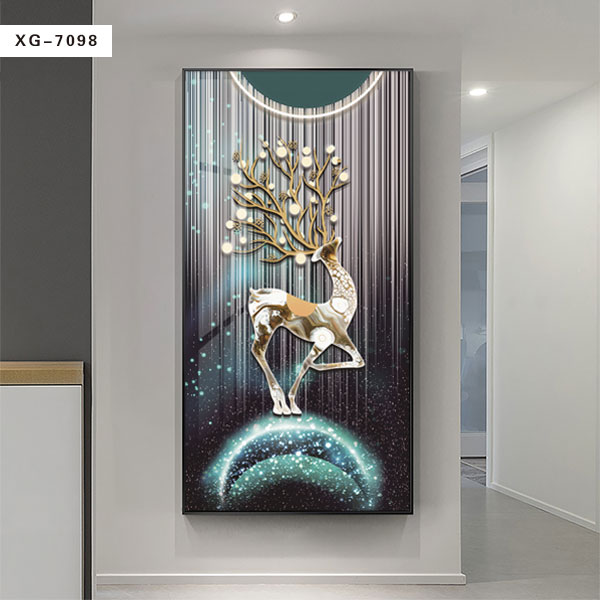 入户正对面玄关过道走廊沙发墙壁挂画现代挂画简约轻奢麋鹿装饰画图片