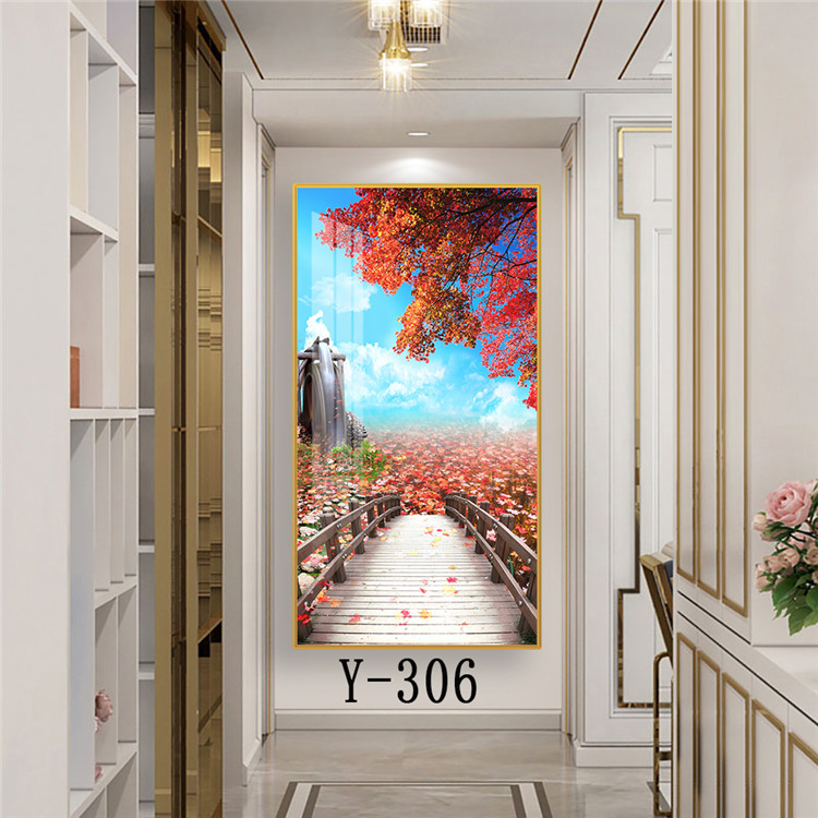 入户玄关过道简约沙发背景墙挂画欧式现代轻奢山水风景晶瓷装饰画图片