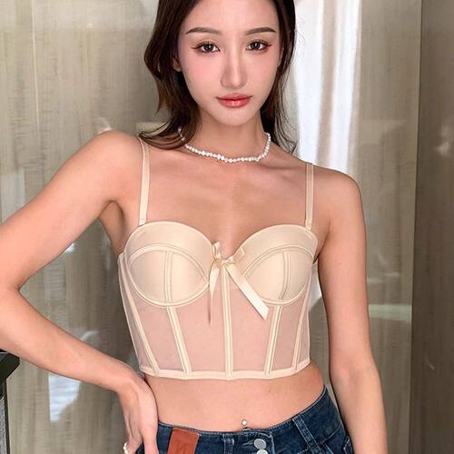 法式性感透明内衣女背心式文胸鱼骨塑身胸衣半杯防下垂上托文胸罩
