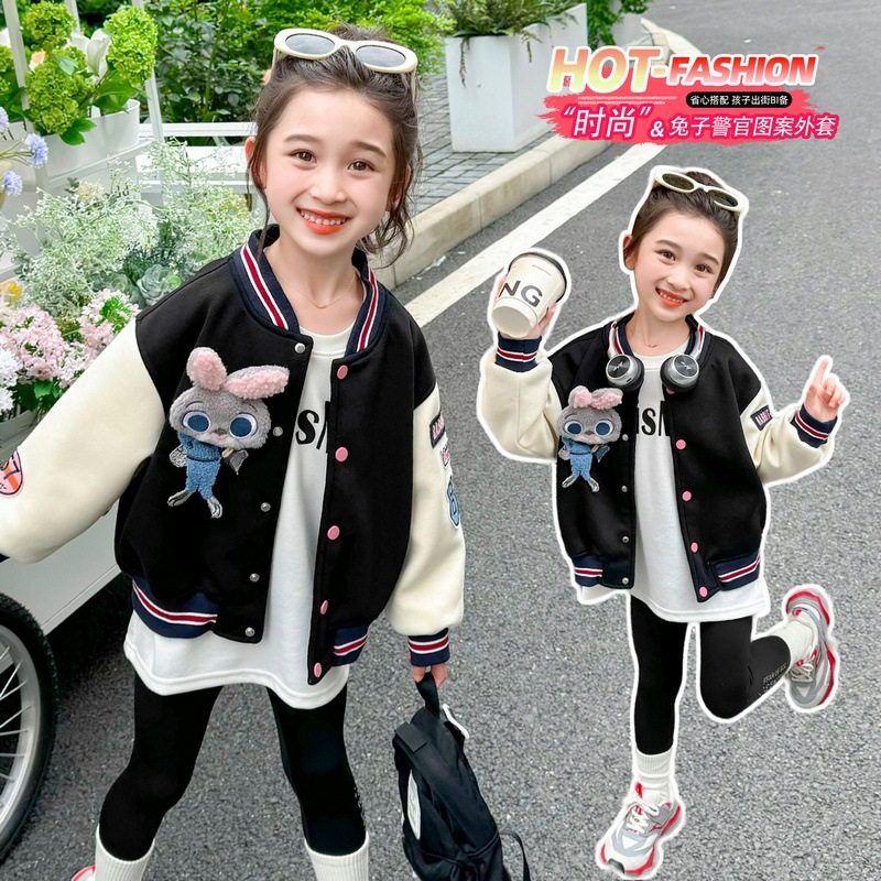 女童外套春秋款2026新款小女孩洋气夹棉棒球服儿童秋冬款时髦上衣