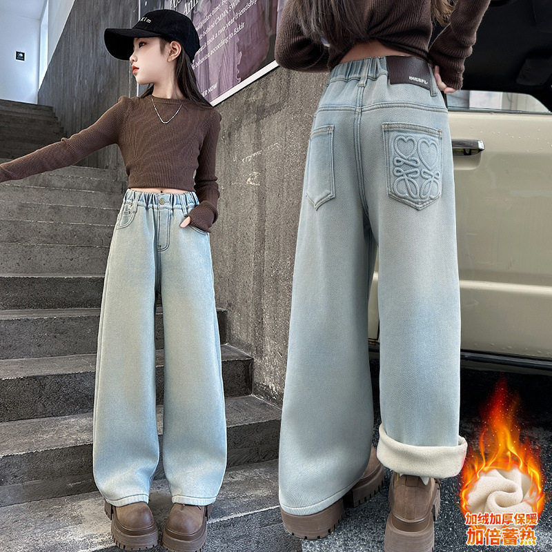 女童牛仔裤一体绒冬季新款2026大童加绒阔腿裤儿童装秋冬加厚裤子,童装/婴儿装/亲子装,儿童牛仔裤,淘宝优惠券,粉丝福利购,淘宝优惠卷