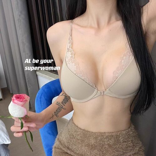 前扣蕾丝内衣女有钢圈上托性感聚拢舒适日常深v无痕舒适文胸套装