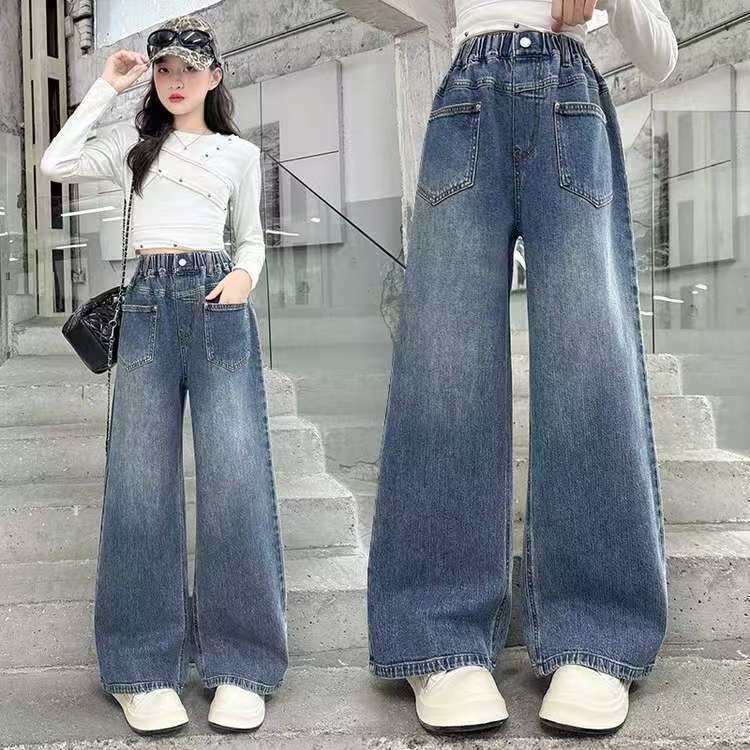 女童牛仔裤秋季2026新款洋气直筒裤秋装女大童洋气阔腿裤儿童裤子