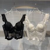 网红同款 大眼睛辣妹名媛性感蕾丝鱼骨钢圈胸垫小胸美女吊带背心