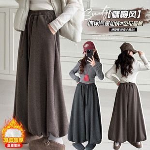 女童加绒加厚花苞裤2026年秋冬新款休闲阔腿裤中大童显瘦直筒长裤