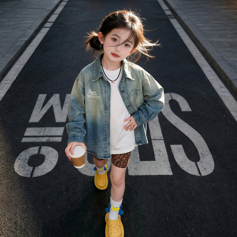 女童春装2026新款韩版女大童牛仔衬衣外套春季儿童衬衫春秋款洋气