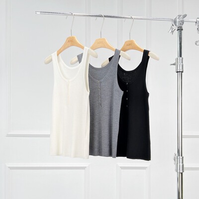 羊毛桑蚕丝混纺系扣背心针织衫女