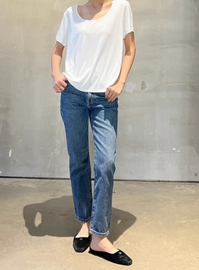 沃伦海龙 | Regular 土耳其面料高腰直筒修身长裤 女士蓝色牛仔裤