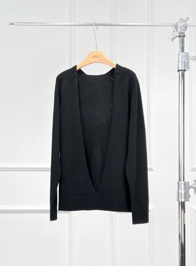 沃伦海龙 | Chevro 欧美风黑色简约个性 时髦羊毛羊绒深V领毛衣女