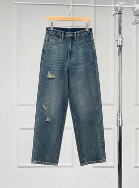 沃伦海龙 | DP011 四季可穿时髦百搭长裤 破洞设计女士直筒牛仔裤