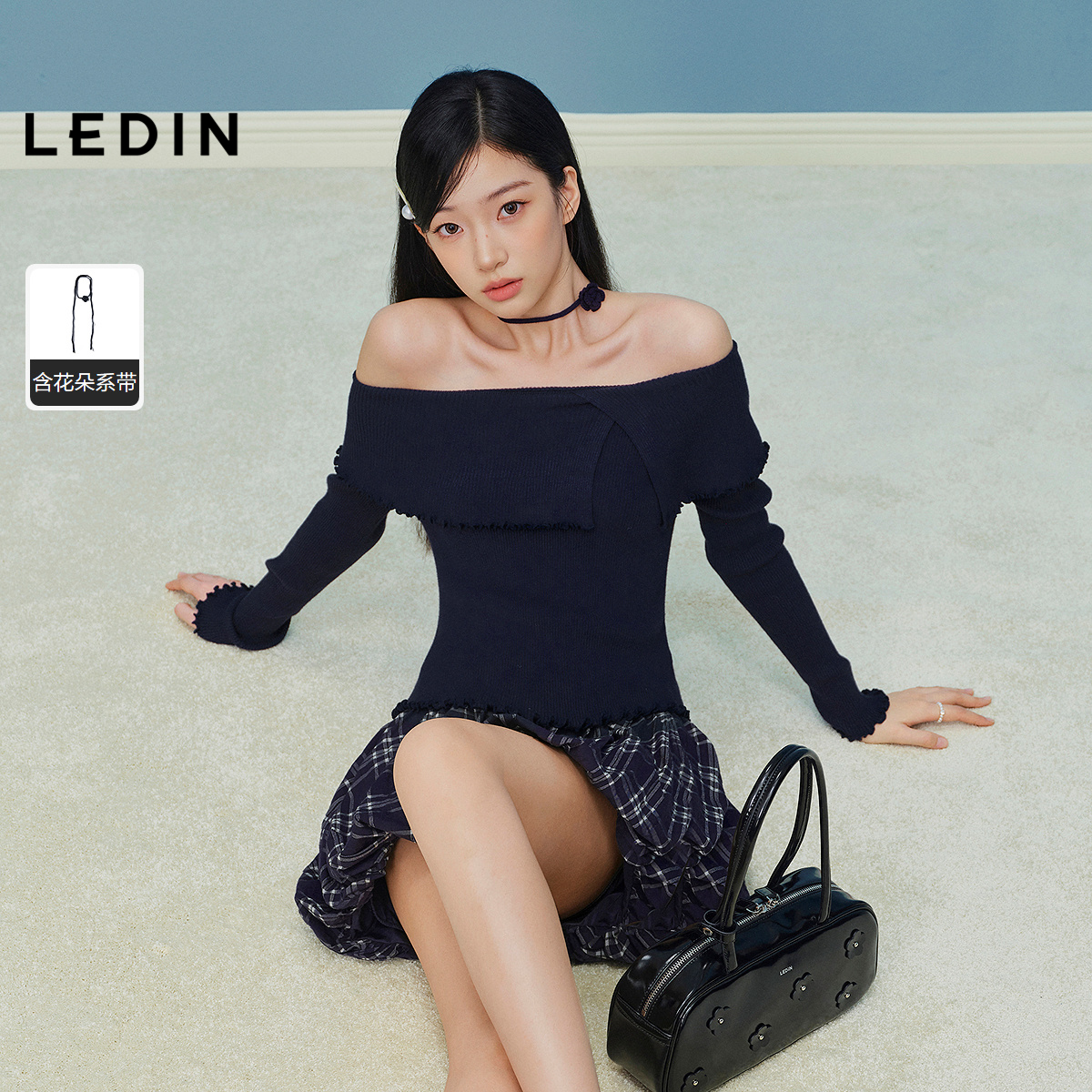 【商场同款】乐町设计感大翻领毛针织衫秋新款修身毛衣C1EEF3426