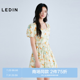 裙子C1FAF2227 商场同款 乐町方领显瘦连衣裙女2025年夏季 新款