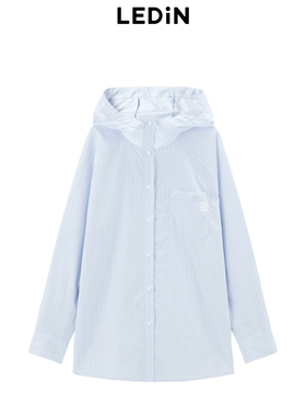 【商城同款】乐町条纹带帽外套式衬衫长袖百搭衬衣C2CAE3175