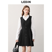 千金风黑色连衣裙OL外穿无袖 乐町收腰V领背心裙年秋季 新款 裙