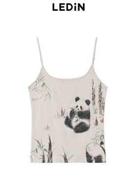 乐町2024夏季新款新中式熊猫满印吊带C2CQE2F05