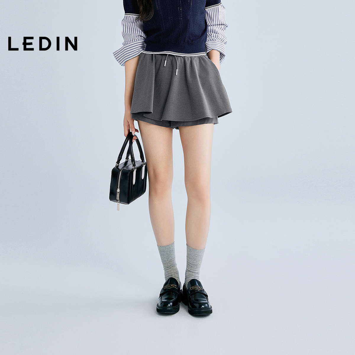 【商场同款】乐町短款假两件小伞裙夏OL风防走光半身裙C2GEF2317