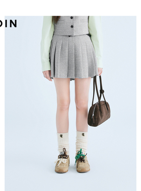 【商场同款】乐町基础肌理百褶裙春新款学院灰色半身裙C2GEF1119*