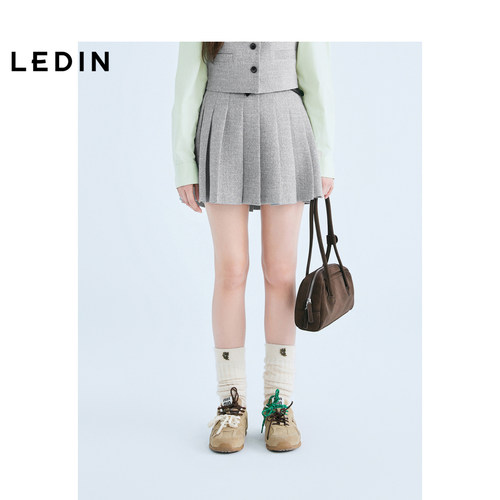 【商场同款】乐町基础肌理百褶裙春新款学院灰色半身裙C2GEF1119*