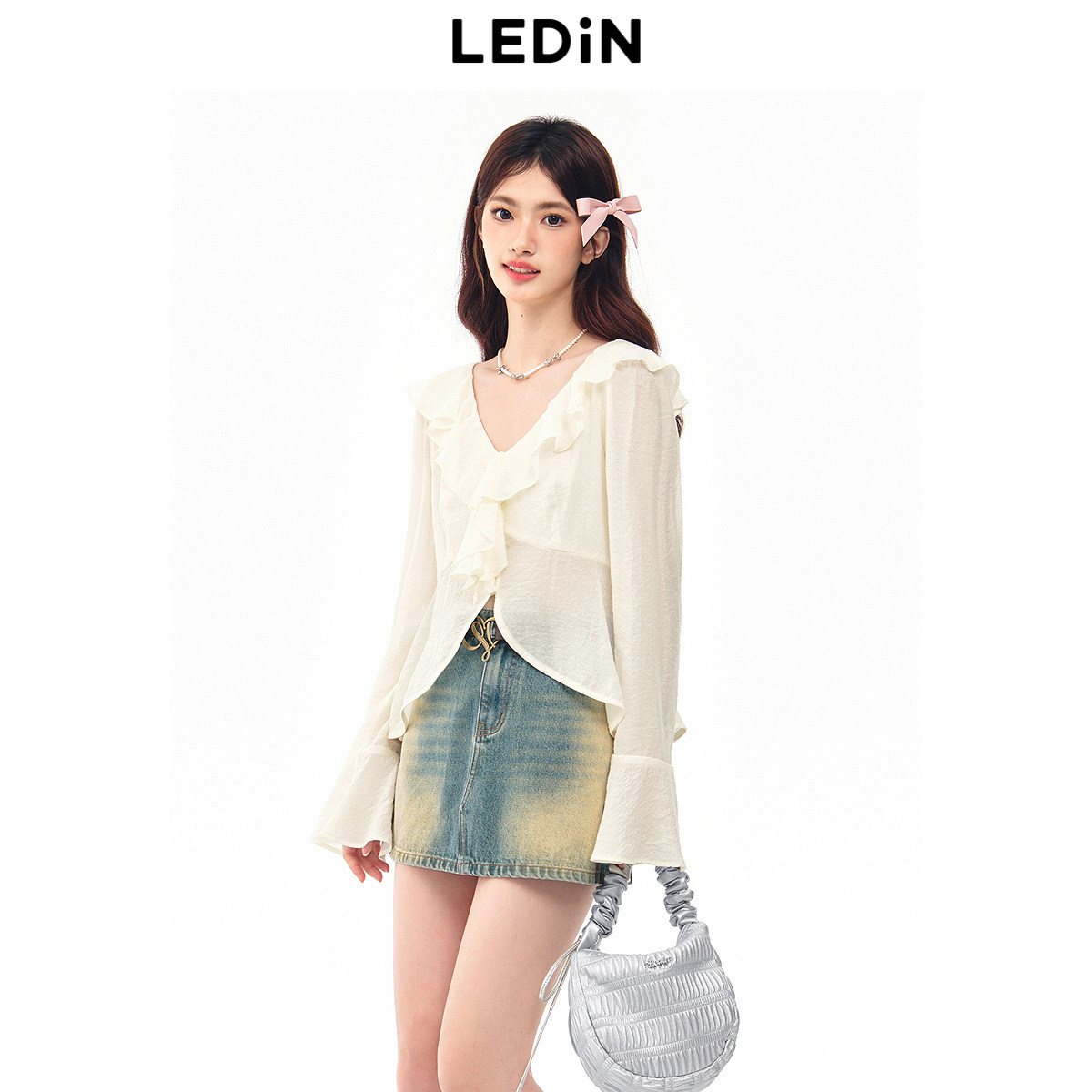 乐町夏季新款甜美木耳边衬衫开衫女C1CAE2217,女装/女士精品,衬衫,淘宝优惠券,粉丝福利购,淘宝优惠卷