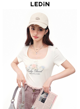 乐町2024夏季新款U领晕染小版辣妹短袖T恤C1CNE2402