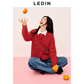 乐町绞花织带针织开衫 商场同款 冬新年节日毛衣外套C1EDF1225