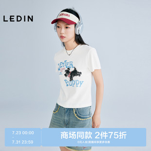 商场同款 修身 乐町字母小狗短袖 新款 气质上衣C2CNF2508 T恤夏季