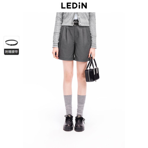 【商场同款】乐町双褶织带西装短裤2024年新款休闲裤子C2GCE3B01