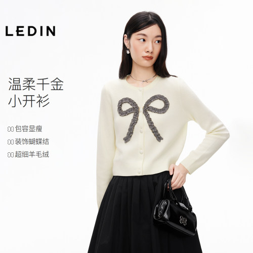 【商场同款】乐町蝴蝶结针织开衫秋新款短款含羊毛上衣C1EDG3602
